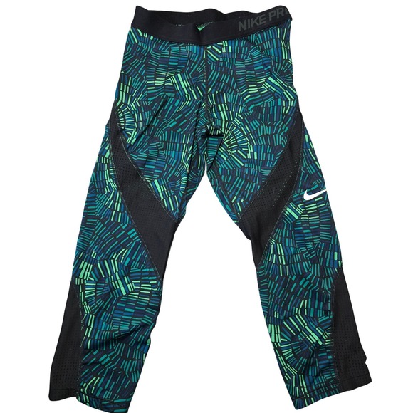 Nike Pro Combat Pants - Nike Pro Womens M Cropped Leggings Green Blue Pattern Mesh Compression